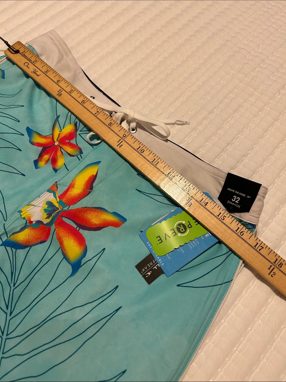 O'Neill Turquoise Floral Board Shorts with Orange Accents 32” waist - Picture 7 of 9